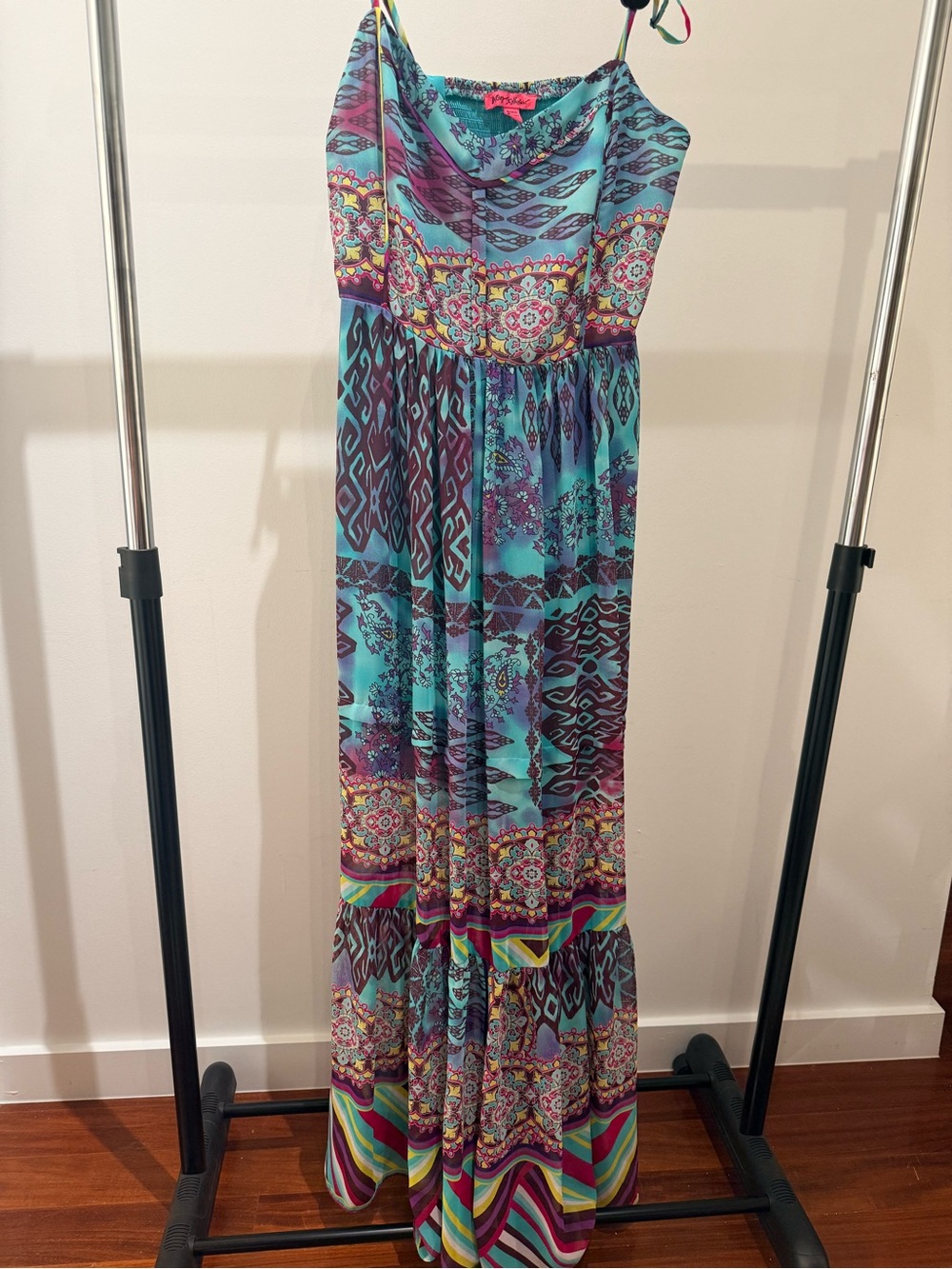 Betsey Johnson Teal and Purple Printed Maxi Dress